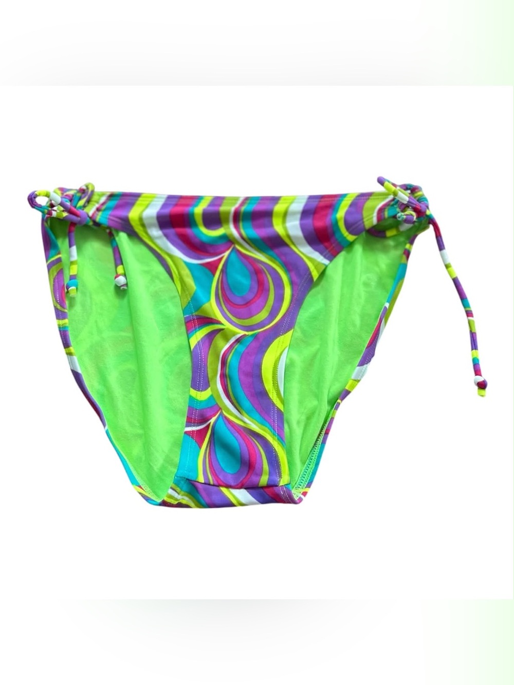 Arizona Jean Company Neon Green Purple Blue Paisley Tie-Side Bikini Bottom